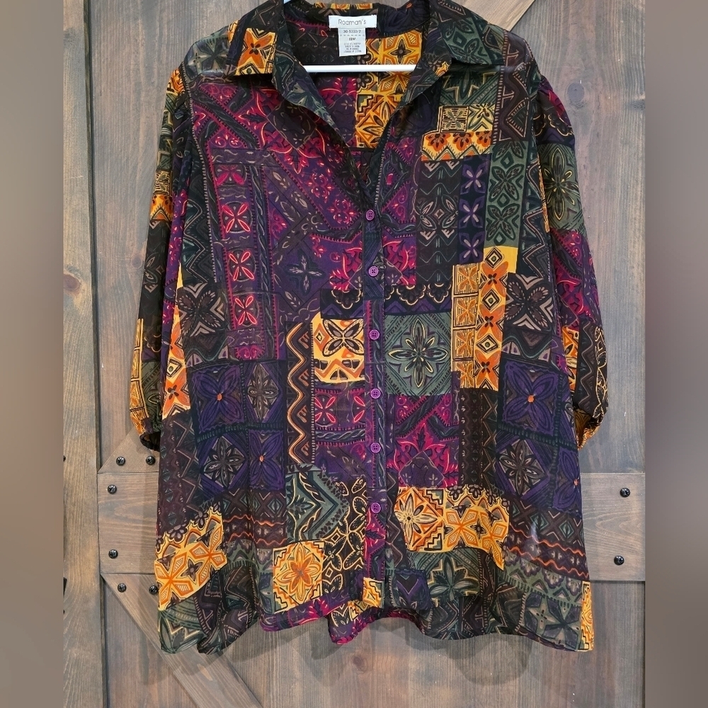Vintage 80s Semi Sheer Exotic Blouse By Romans Size 18w